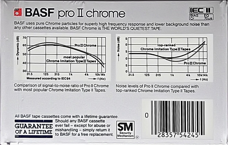 Compact Cassette BASF Pro II Chrome 60 "PRO II-CR" Type II Chrome 1982 USA