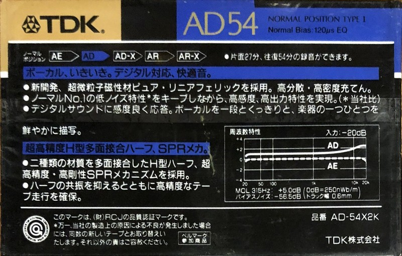2 pack TDK AD 54 "AD-54X2K" Type I Normal 1989 Japan