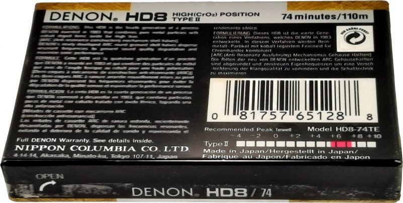 Compact Cassette Denon HD8 74 "HD8-74TE" Type II Chrome 1992 Worldwide