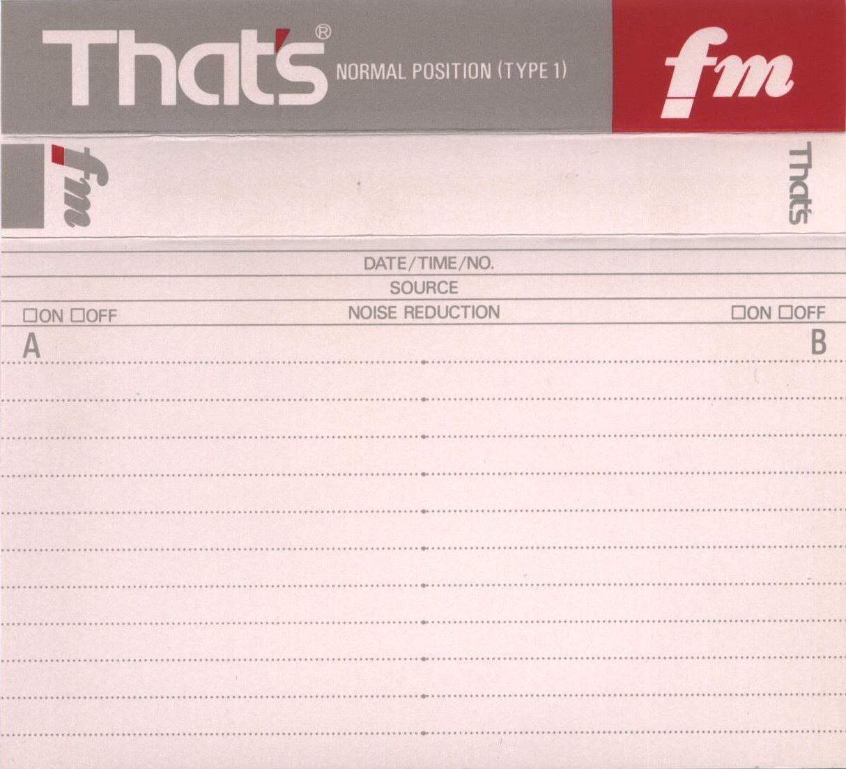 Compact Cassette Thats FM 74 Type I Normal 1989 Japan