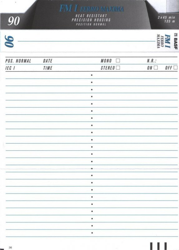 Compact Cassette BASF FM I Ferro Maxima 90 Type I Normal 1995 Europe