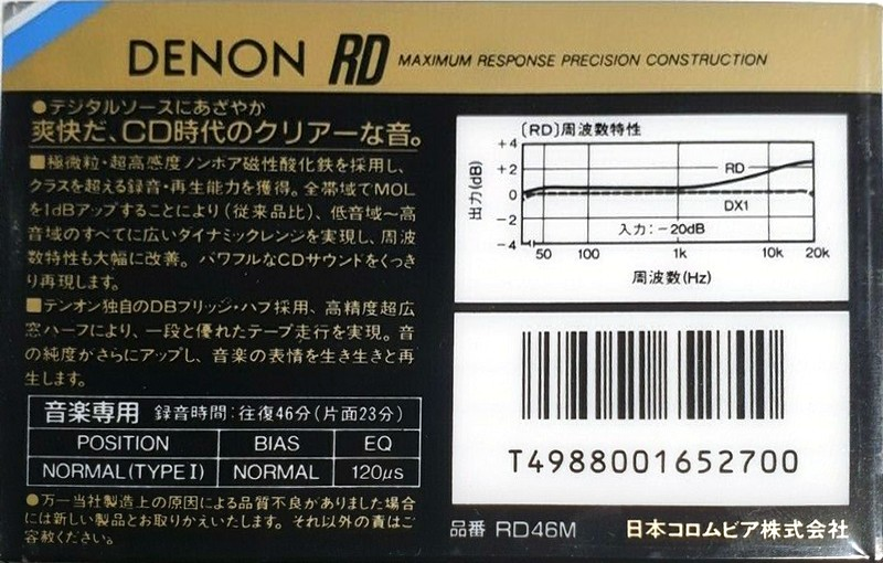 Compact Cassette Denon RD 46 "RD46M" Type I Normal 1987 Japan