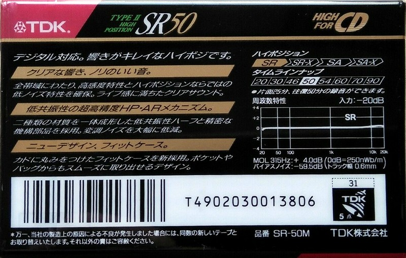 Compact Cassette TDK SR 50 "SR-50M" Type II Chrome 1990 Japan