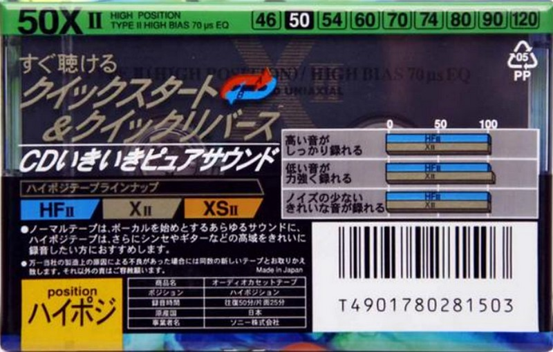 Compact Cassette Sony XII 50 "C-50X2B" Type II Chrome 1994 Japan