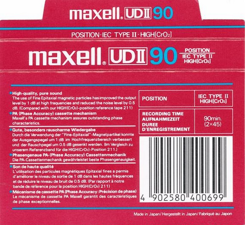 Compact Cassette Maxell UDII / UD2 90 Type II Chrome 1986 Europe