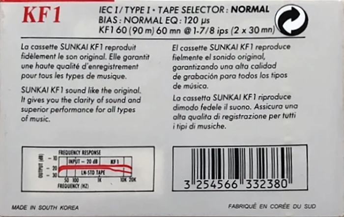 Compact Cassette Sunkai KF 1 60 Type I Normal 1988 Europe