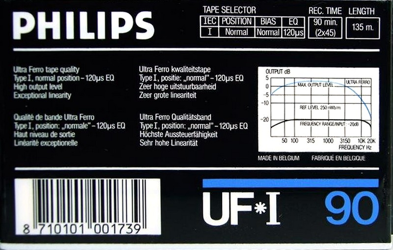 Compact Cassette Philips UF-I 90 Type I Normal 1985 Europe