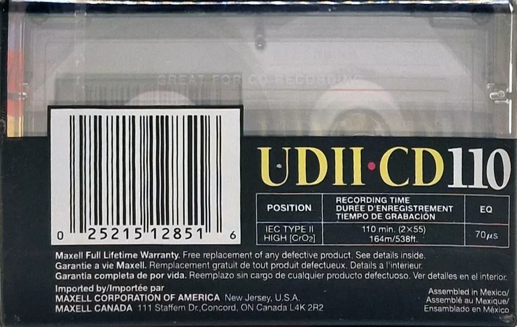 Compact Cassette Maxell UDII-CD 110 Type II Chrome 1996 North America