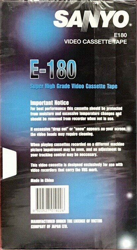 VHS, Video Home System Sanyo 180 Type I Normal Europe