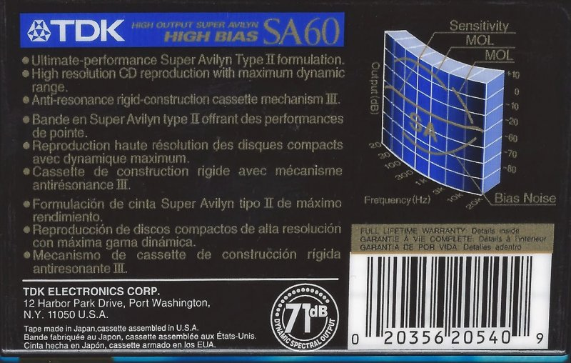Compact Cassette TDK SA 60 Type II Chrome 1997 North America