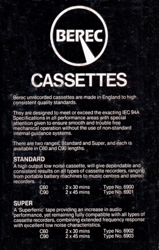 Compact Cassette Berec Super 60 Type I Normal 1980 UK