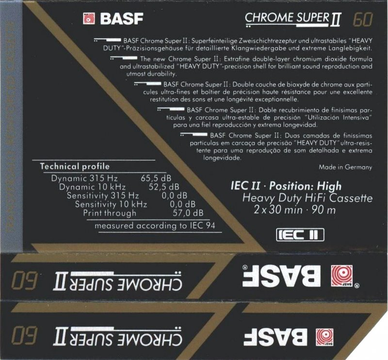 Compact Cassette BASF Chrome Super II 60 Type II Chrome 1991 Germany