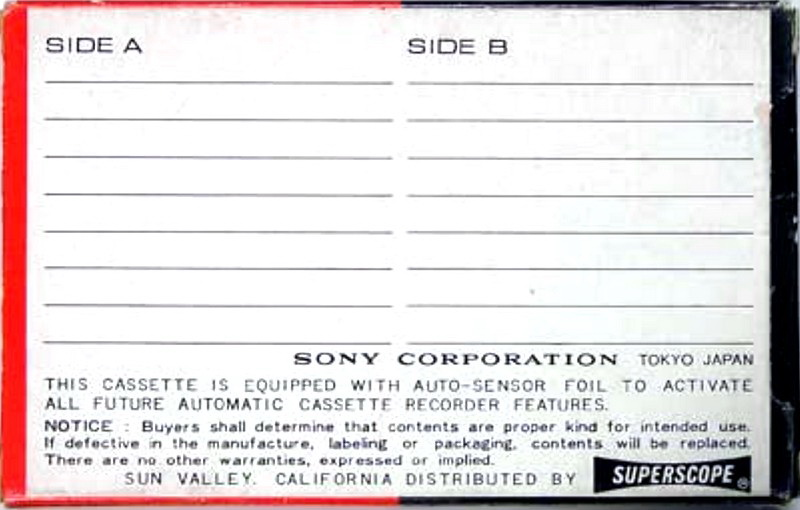 Compact Cassette Sony Auto-Sensor 60 Type I Normal 1968 USA