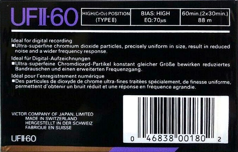 Compact Cassette JVC UFII 60 Type II Chrome 1990 North America