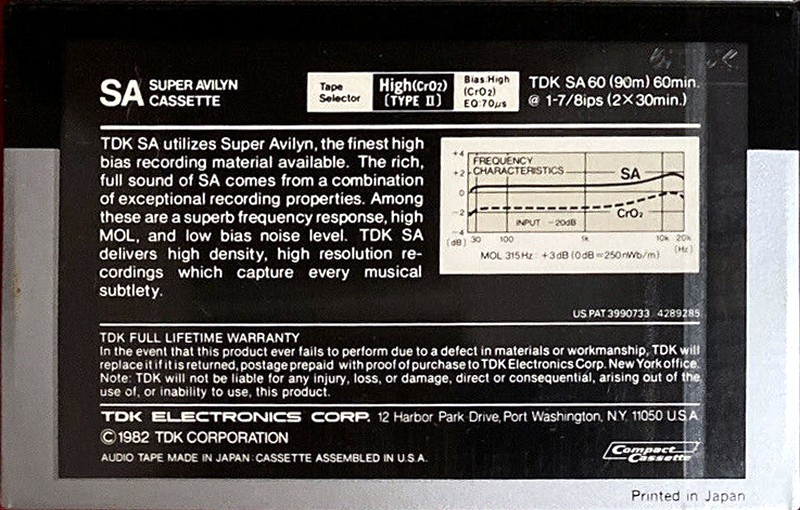 Compact Cassette TDK SA 60 Type II Chrome 1982 USA