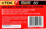 Compact Cassette TDK B 60 Type I Normal 1992 Thailand
