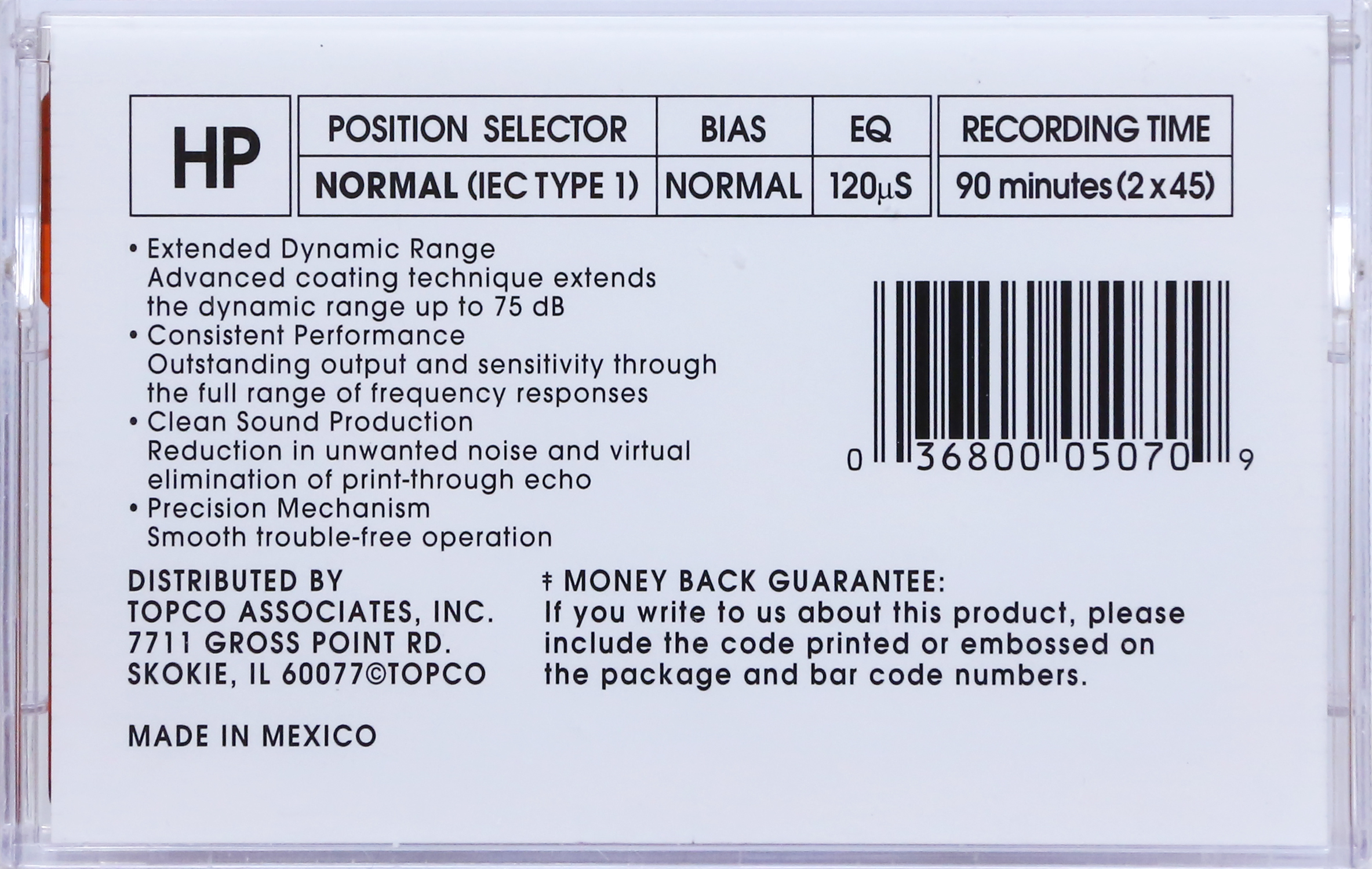 Compact Cassette Top Crest HP 90 Type I Normal Latin America, North America