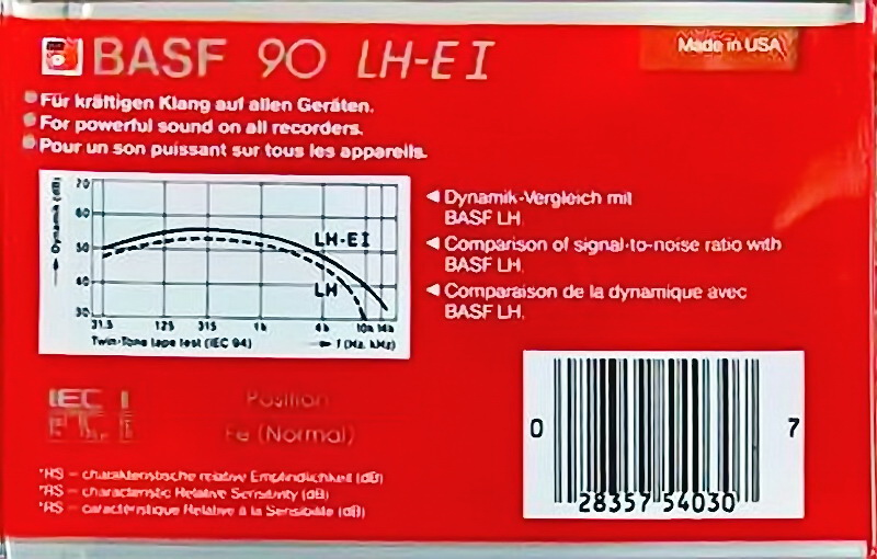 Compact Cassette BASF LH Extra I 90 "LH-E I" Type I Normal 1985 North America