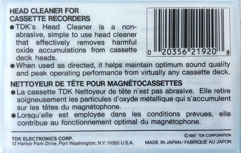 Compact Cassette TDK "HCL-11" Cleaning Cassette 1987 Japan