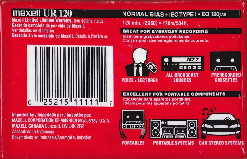 Compact Cassette Maxell UR 120 Type I Normal 2002 North America