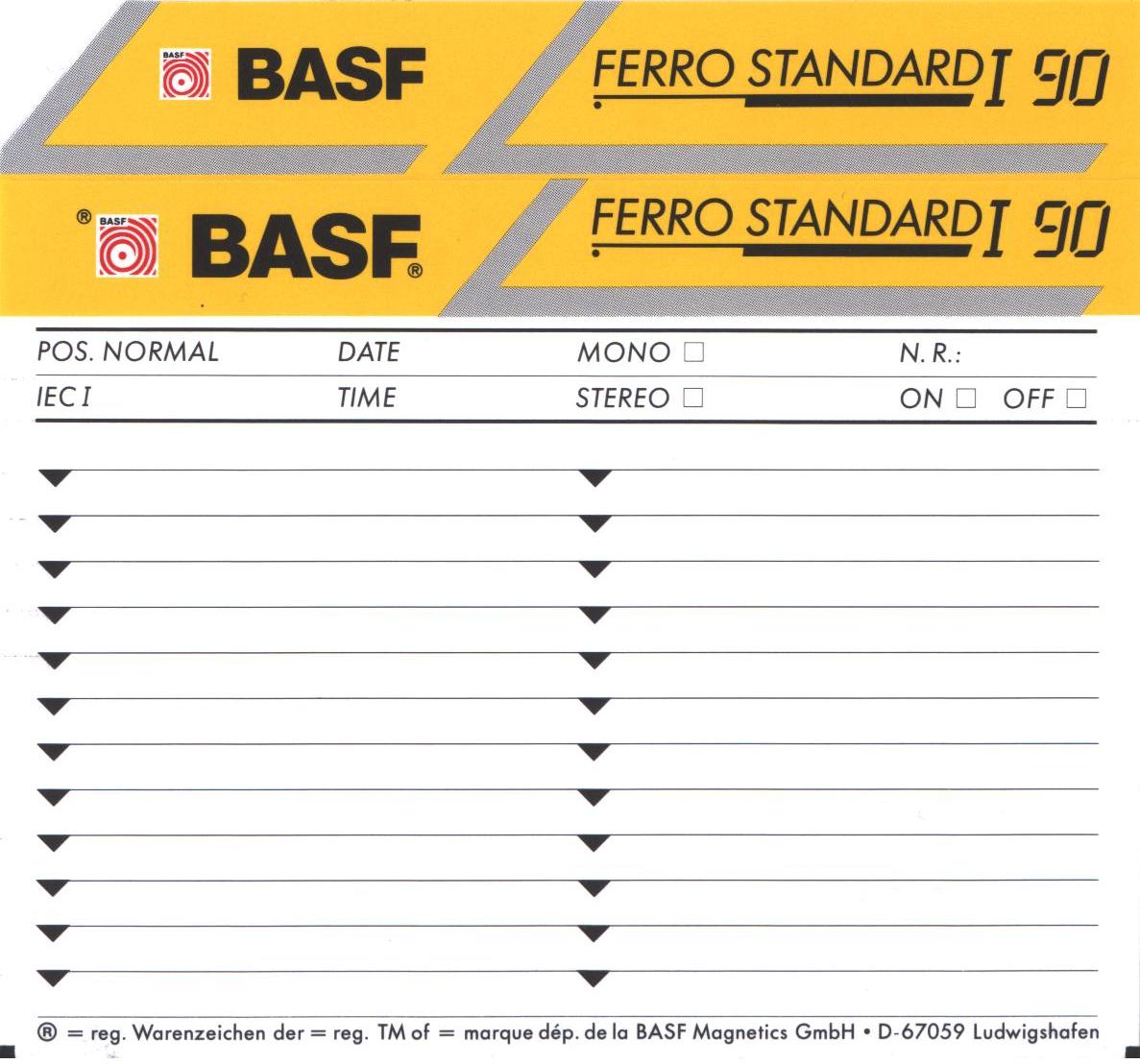 Compact Cassette BASF Ferro Standard I 90 Type I Normal 1991 Europe