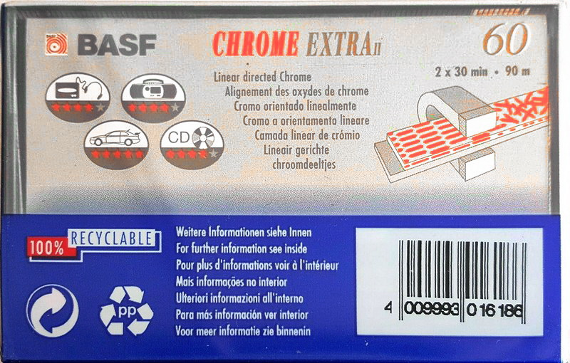 Compact Cassette BASF Chrome Extra II 60 Type II Chrome 1993 Europe