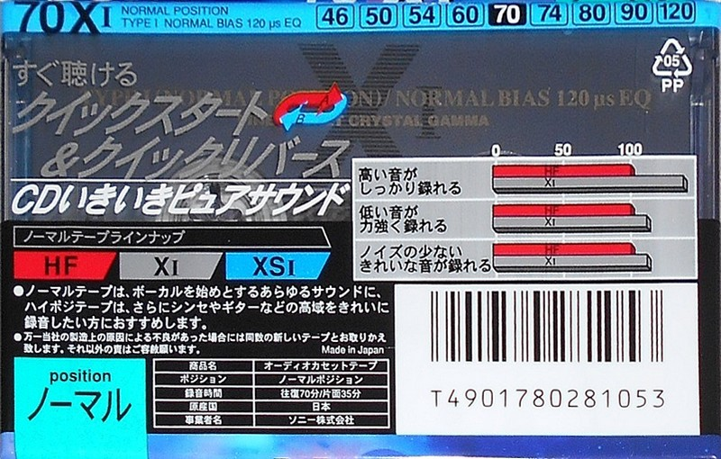 Compact Cassette Sony XI 70 "C-70X1B" Type I Normal 1994 Japan