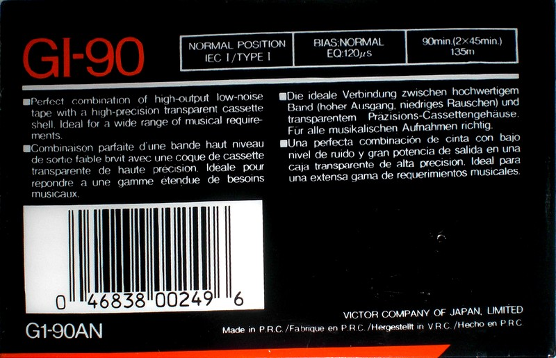 Compact Cassette JVC GI 90 "G1-90AN" Type I Normal 1990 North America