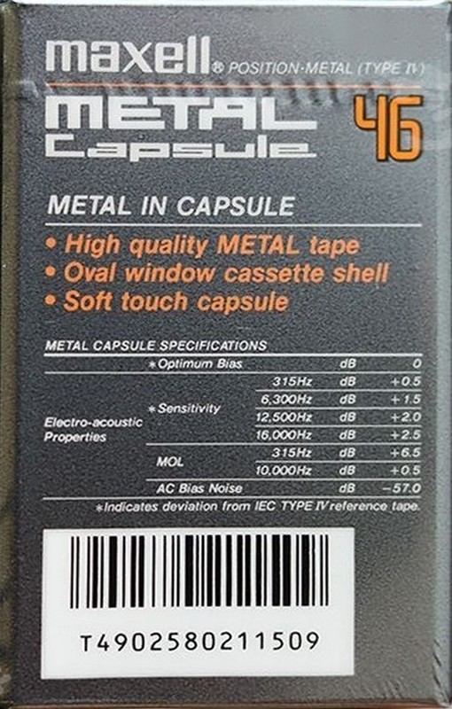 Compact Cassette Maxell Capsule Metal 46 Type IV Metal 1990 Europe