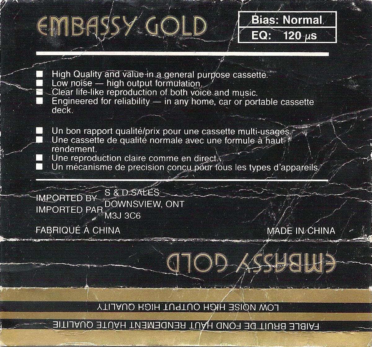 Compact Cassette Embassy Gold 90 Type I Normal 1988 Canada