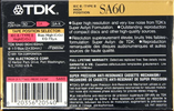 Compact Cassette TDK SA 60 "SA60" Type II Chrome 1991 North America