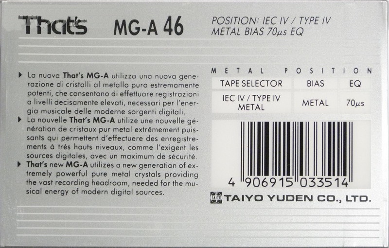 Compact Cassette Thats MG-A Magica 46 Type IV Metal 1993 Europe