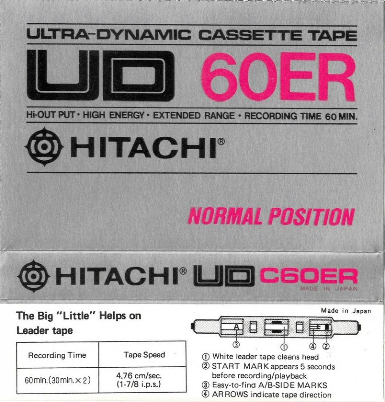 Compact Cassette Hitachi UD 60 "C60ER" Type I Normal 1977 Europe