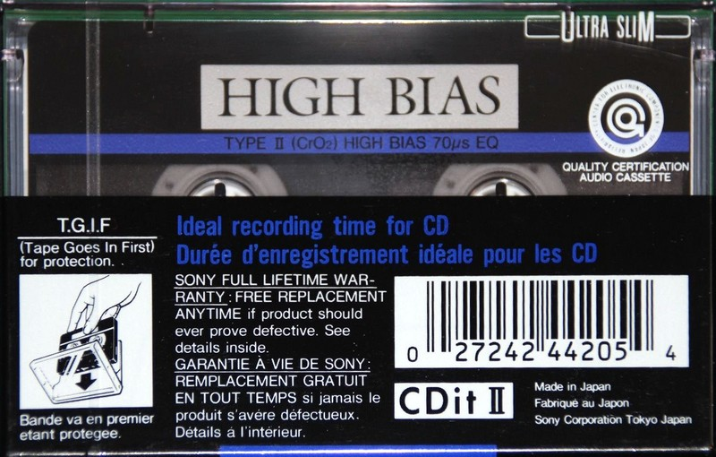 Compact Cassette Sony CDit II 100 Type II Chrome 1990 North America