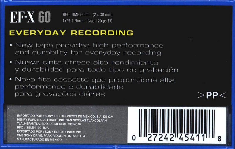 Compact Cassette Sony EF-X 60 Type I Normal 1996 North America