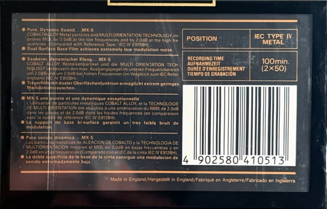 Compact Cassette Maxell MX-S 100 Type IV Metal 1993 Europe