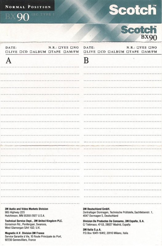 Compact Cassette Scotch BX 90 Type I Normal 1993 Worldwide