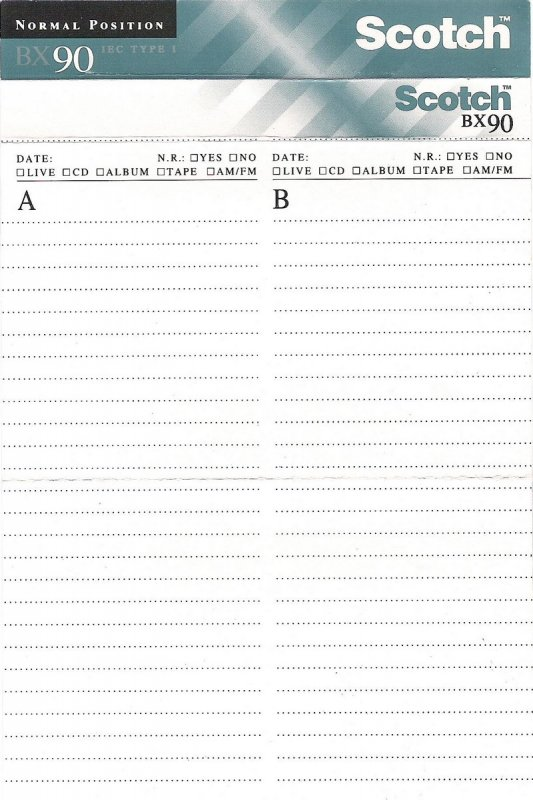 Compact Cassette Scotch BX 90 Type I Normal 1993 Worldwide