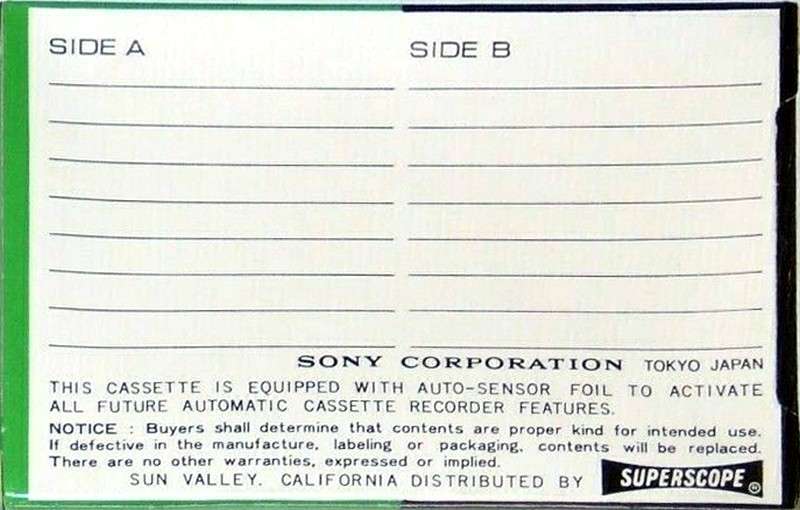 Compact Cassette Sony Auto-Sensor 90 Type I Normal 1968 USA
