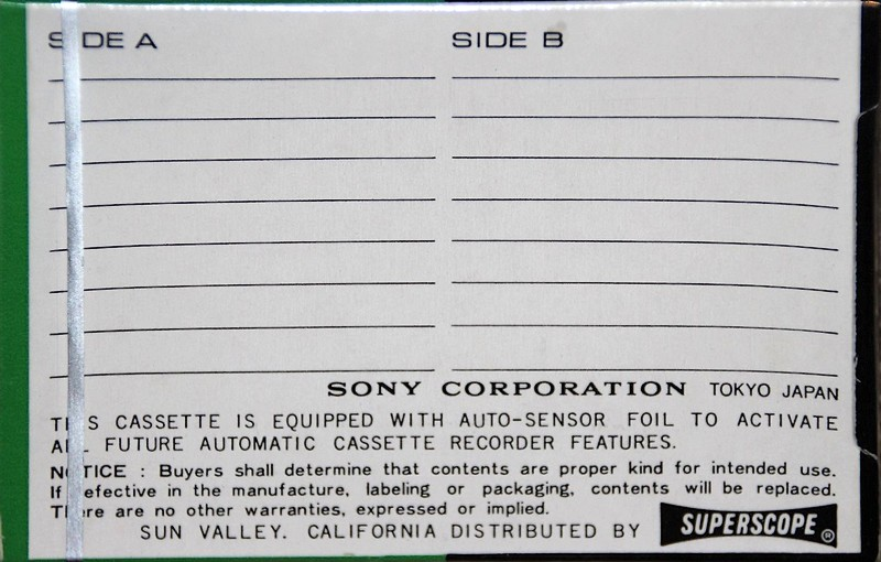 Compact Cassette Sony Auto-Sensor 90 Type I Normal 1968 USA