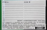 Compact Cassette Sony Auto-Sensor 90 Type I Normal 1968 USA