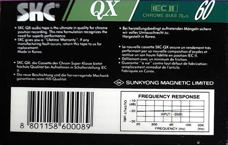 Compact Cassette SKC QX 60 Type II Chrome 1992 Worldwide