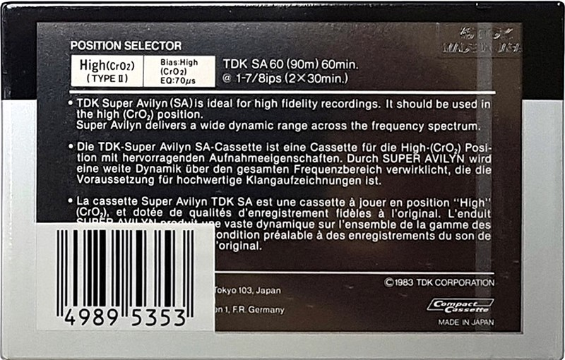 Compact Cassette TDK SA 60 Type II Chrome 1983 Europe