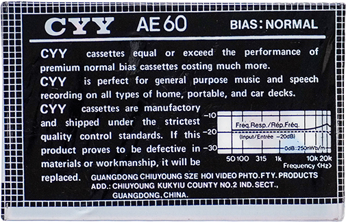 Compact Cassette CYY AE 60 Type I Normal China