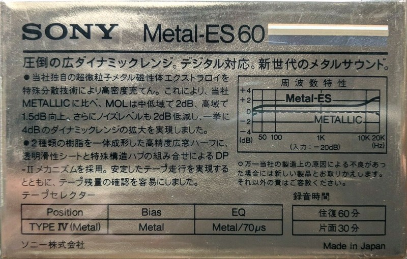Compact Cassette Sony Metal-ES 60 Type IV Metal 1985 Japan