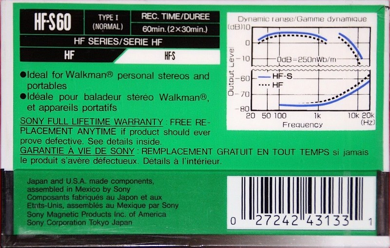 Compact Cassette Sony HF-S 60 Type I Normal 1990 North America