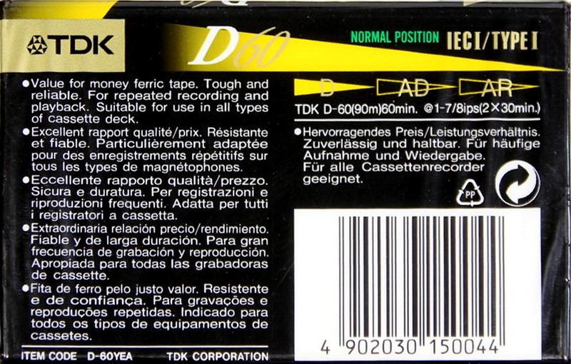 Compact Cassette TDK D 60 "D-60YEA Limited Edition Yellow" Type I Normal 1995 Europe