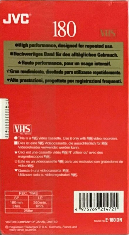 VHS, Video Home System JVC 180 "E-180 DN" Type I Normal Europe