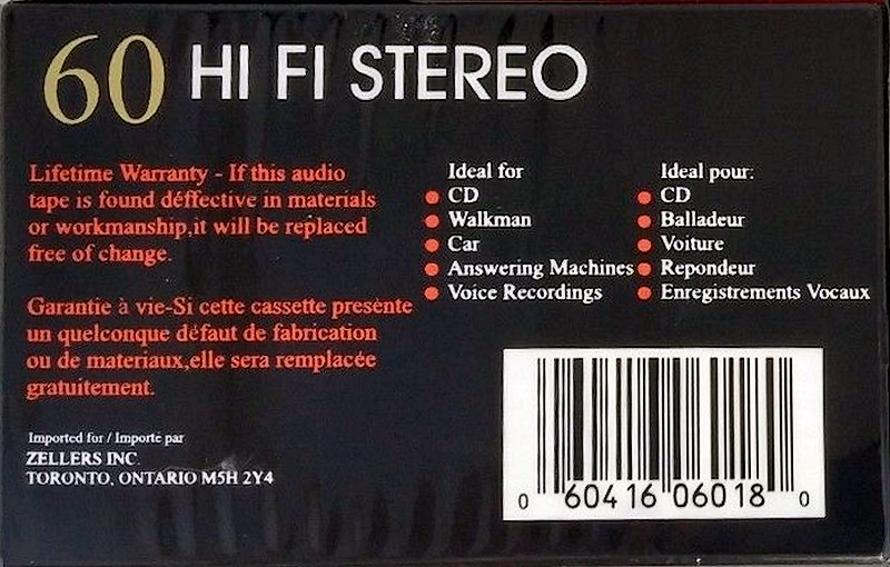 Compact Cassette Zellers 60 Type I Normal Canada