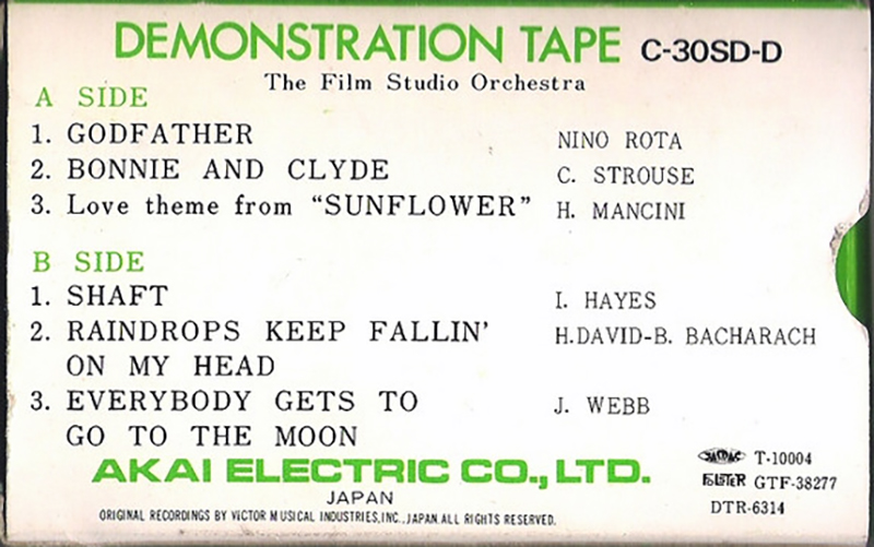 Compact Cassette Akai 30 "SD-D T10004" Demonstration Tape 1979 USA